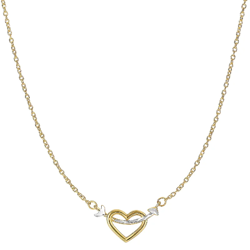 Star-shaped pendant necklace-14K Two Tone Gold Arrow Through Open Heart Pendant Necklace, 18"