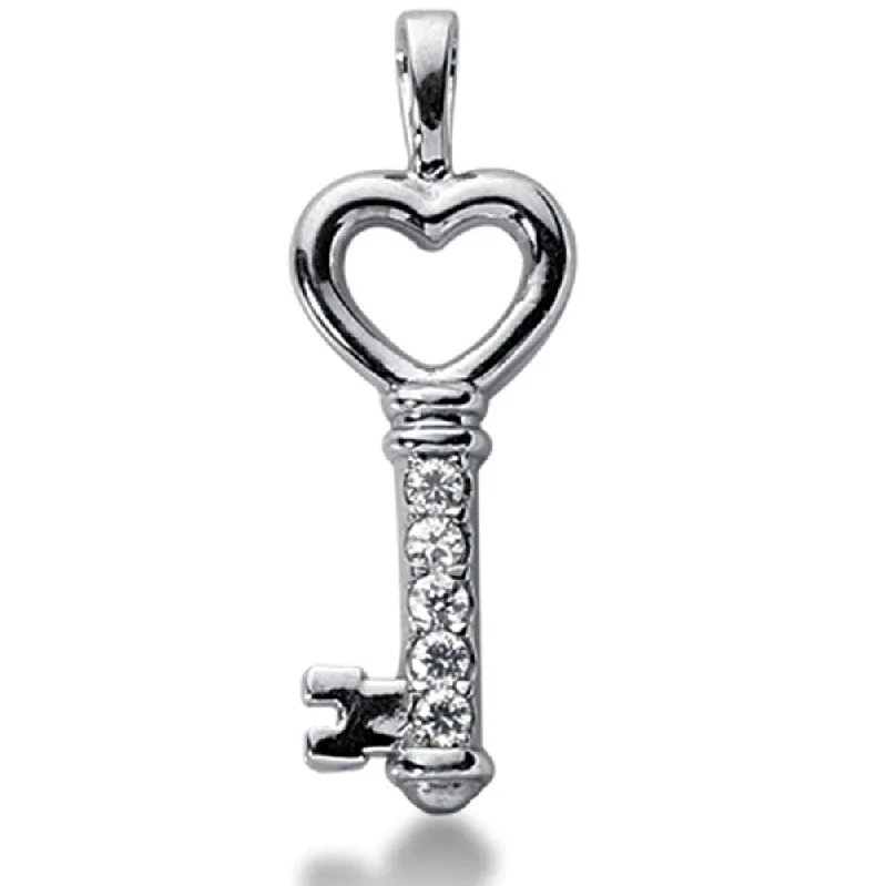 Rainbow gem necklace-14K  White Gold Diamond Heart Key Pendant (0.25ctw - FG Color - SI2 Clarity)