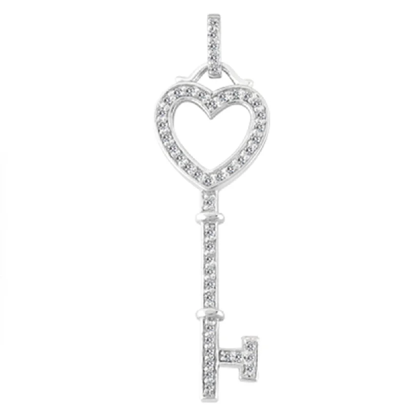 Aquamarine drop necklace-14K  White Gold Diamond Heart Key Pendant (0.29ctw - FG Color - SI2 Clarity)