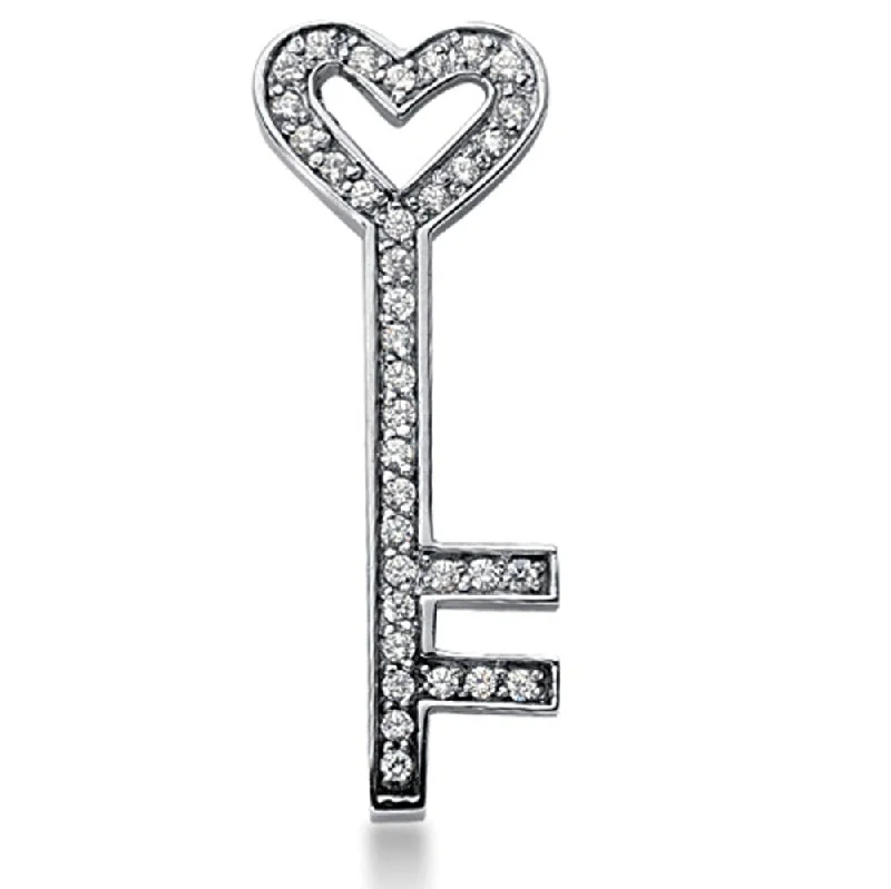 Filigree design necklace-14K  White Gold Diamond Heart Key Pendant (0.54ctw - FG Color - SI2 Clarity)