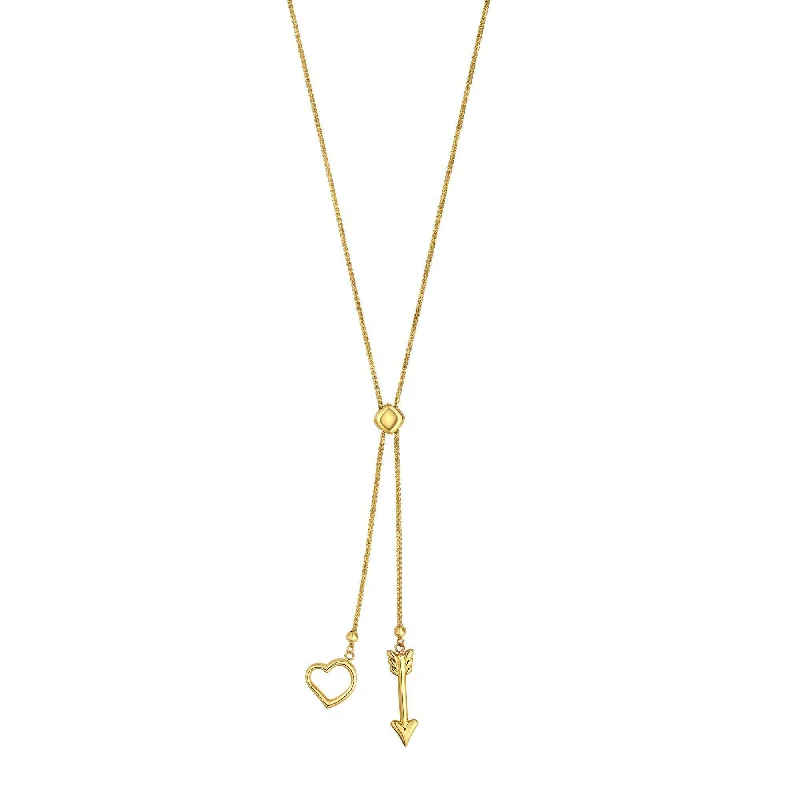 Geometric pendant necklace-14k Yellow Gold Heart And Arrow Charm Long Necklace, 28"