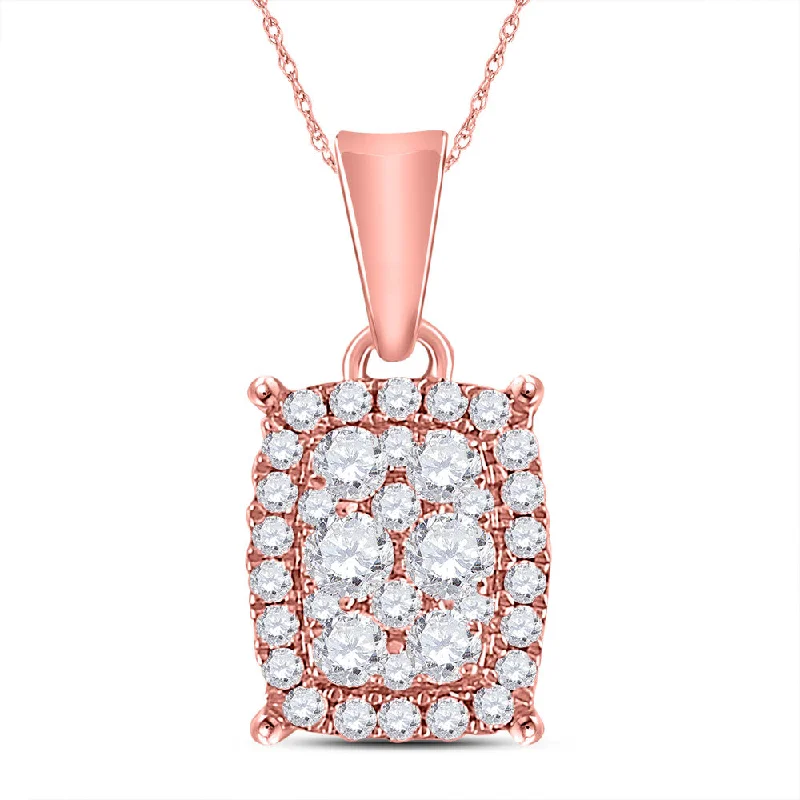 Aquamarine drop necklace-14kt Rose Gold Womens Round Diamond Rectangle Cluster Pendant 1/4 Cttw