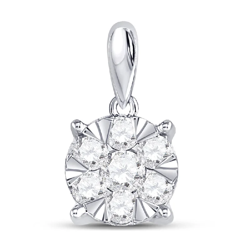 Ocean wave necklace-14kt White Gold Womens Round Diamond Flower Cluster Pendant 1/2 Cttw