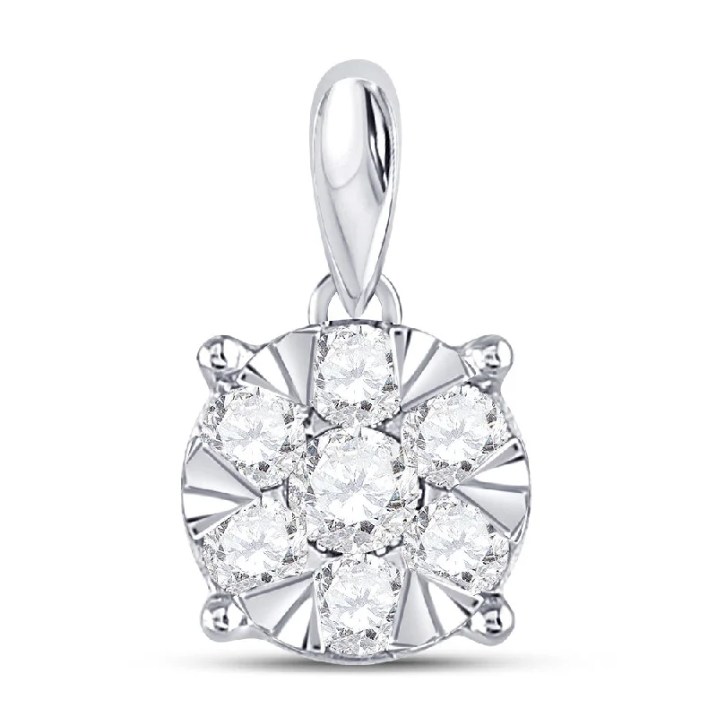 Dotted pattern necklace-14kt White Gold Womens Round Diamond Flower Cluster Pendant 1/2 Cttw