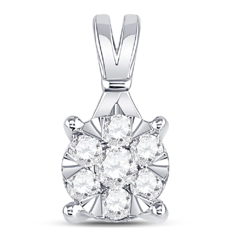 Mixed metal necklace-14kt White Gold Womens Round Diamond Flower Cluster Pendant 1/3 Cttw