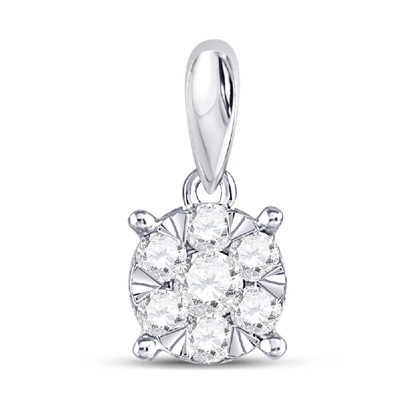 Elegant halo necklace-14kt White Gold Womens Round Diamond Flower Cluster Pendant 1/4 Cttw