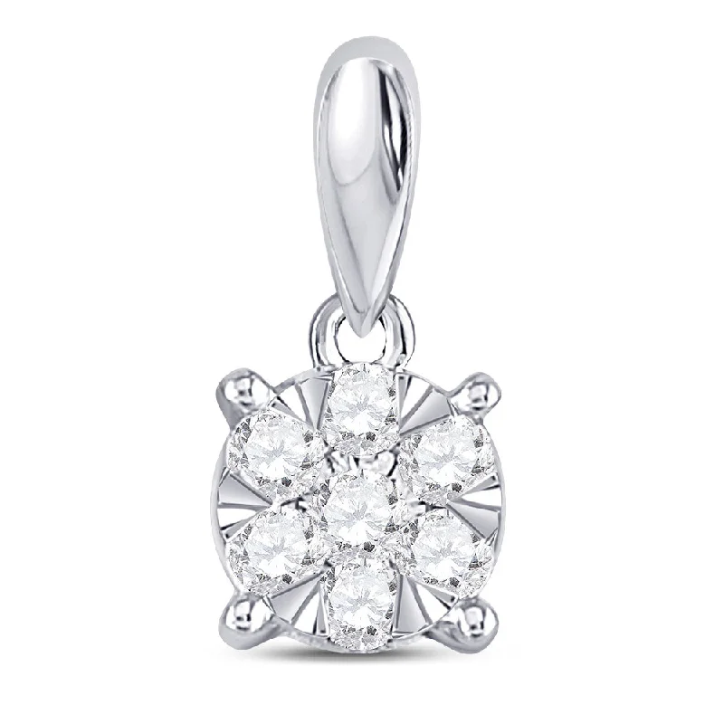 Cluster emerald necklace-14kt White Gold Womens Round Diamond Flower Cluster Pendant 1/5 Cttw