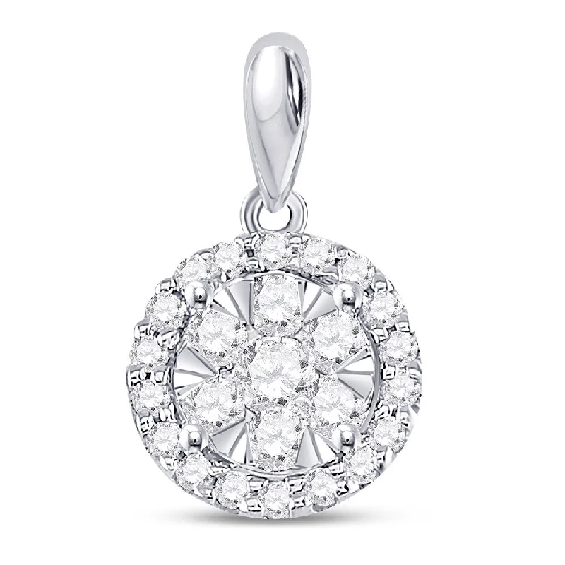 Side stone necklace-14kt White Gold Womens Round Diamond Halo Flower Cluster Pendant 1/2 Cttw