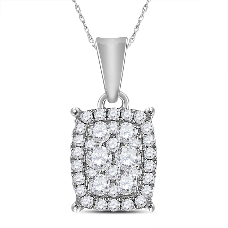 Rainbow gem necklace-14kt White Gold Womens Round Diamond Rectangle Cluster Pendant 1/4 Cttw