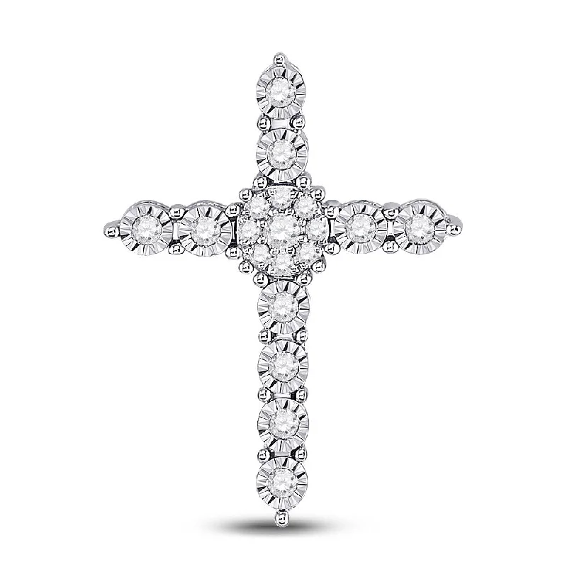 Stackable charm necklace-14kt White Gold Womens Round Diamond Religious Cross Pendant 1/4 Cttw