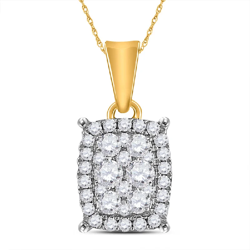 Adjustable moon necklace-14kt Yellow Gold Womens Round Diamond Rectangle Cluster Pendant 1/4 Cttw