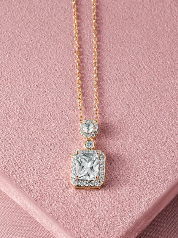 Chevron pattern necklace-18K Gold Plated Radiant Cut CZ Pendant Necklace - Statement Piece with Sparkling Accents