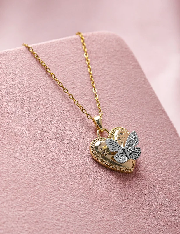 Baguette cut necklace-Rubans 18K Gold Plated Stainless Steel Tarnish-Free Waterproof Butterfly Heart Pendant Necklace