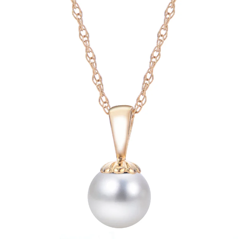 Matte finish necklace-6mm Akoya Pearl 14K Yellow Gold Pendant Necklace