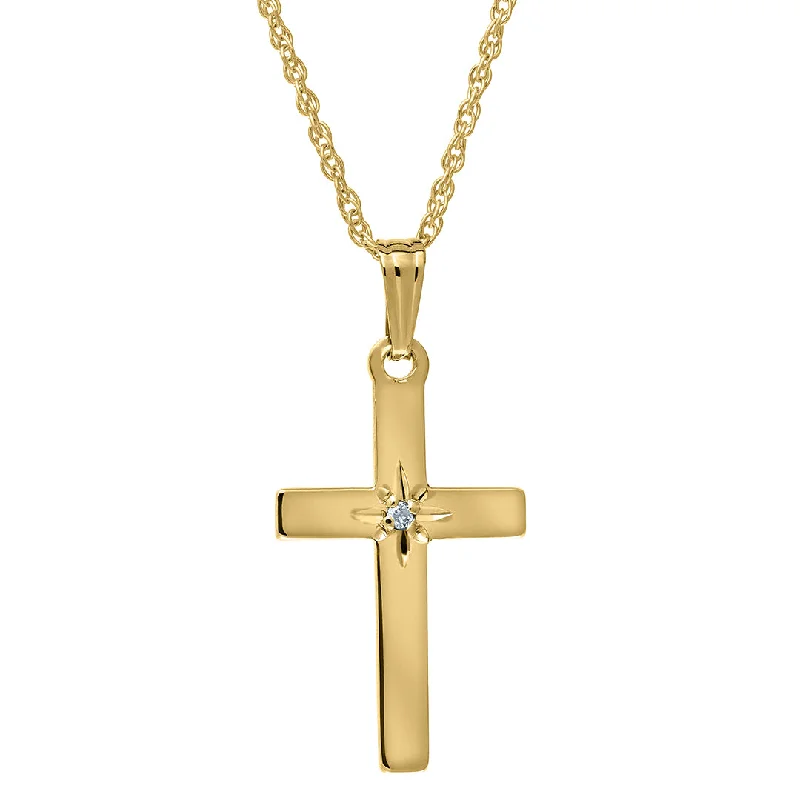 Wave pattern necklace-14K Yellow Gold Diamond 12x23mm Cross Pendant Necklace