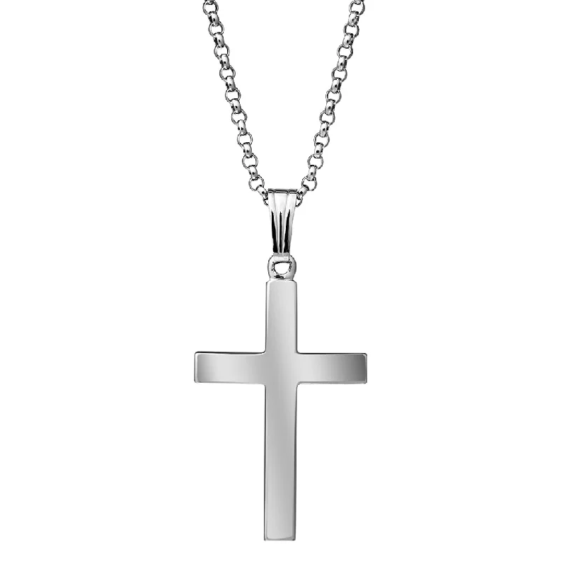 Modern minimalist necklace-Sterling Silver Domed Cross Pendant Necklace