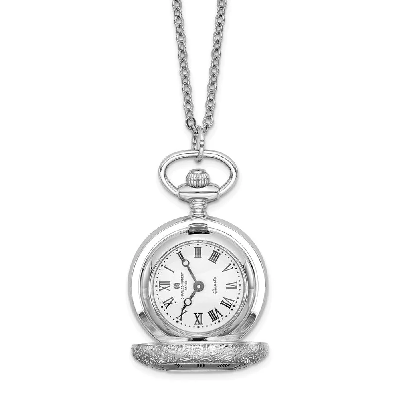 Minimalist bar necklace-Charles Hubert Chrome-finish Floral Pendant Watch Necklace 28-Inch