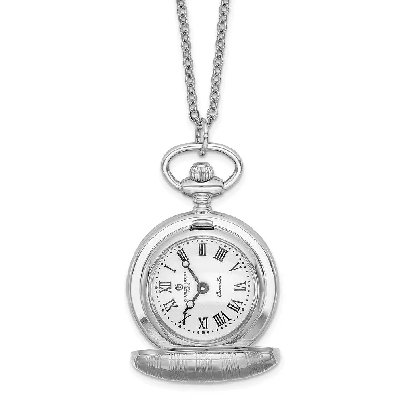 Crystal drop necklace-Charles Hubert Chrome-finish Stripe Design Pendant Watch