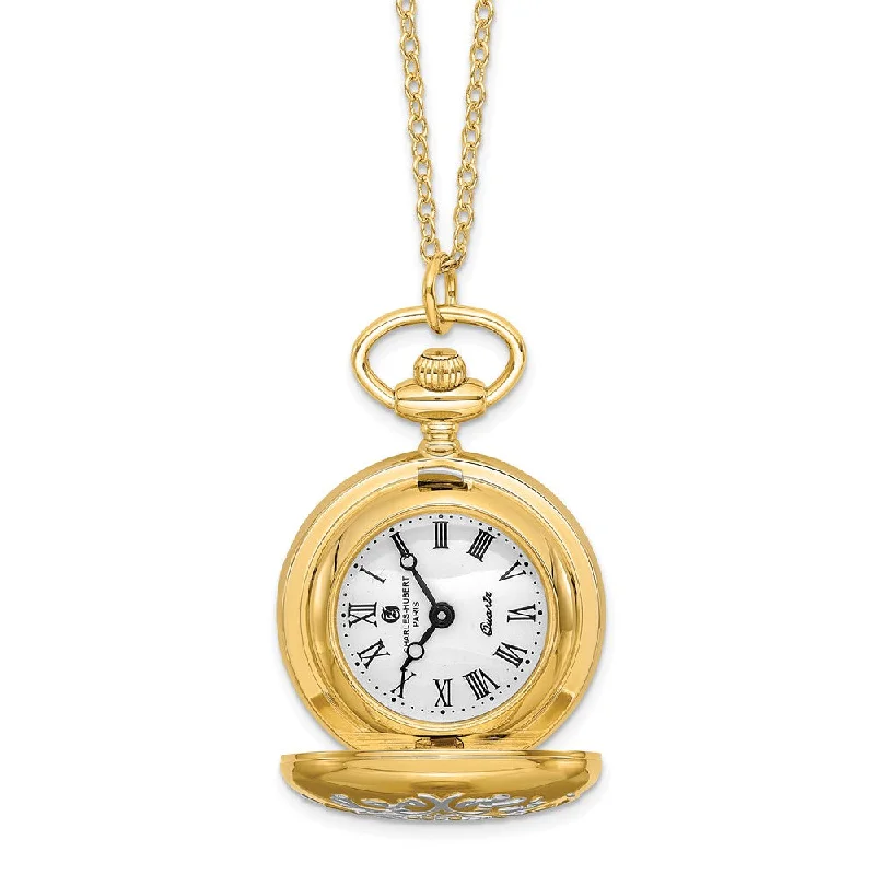 Adjustable cord necklace-Charles Hubert Two-tone Floral Design 26mm Pendant Watch, 28 Inch