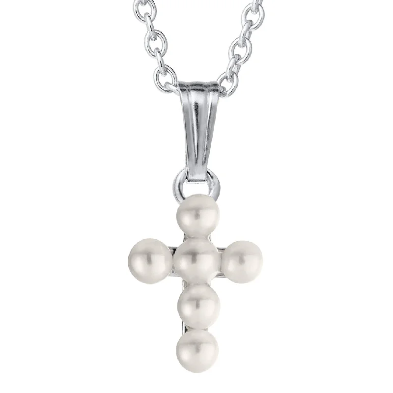 Cushion cut necklace-Child Sterling Silver Pearl Cross Pendant Necklace