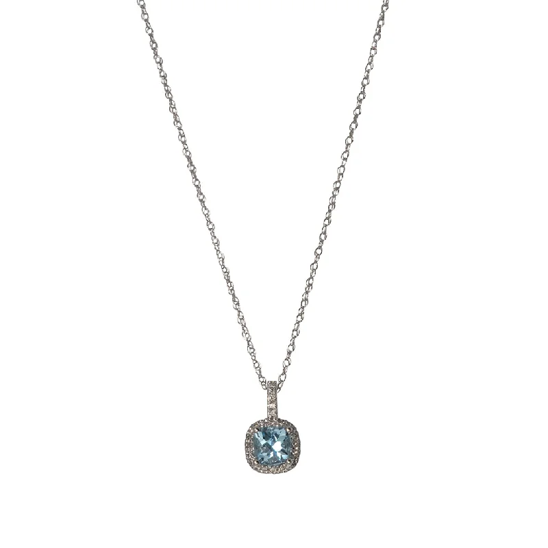 Vintage coin necklace-Cushion Aquamarine & Diamond 14K Gold Pendant Necklace