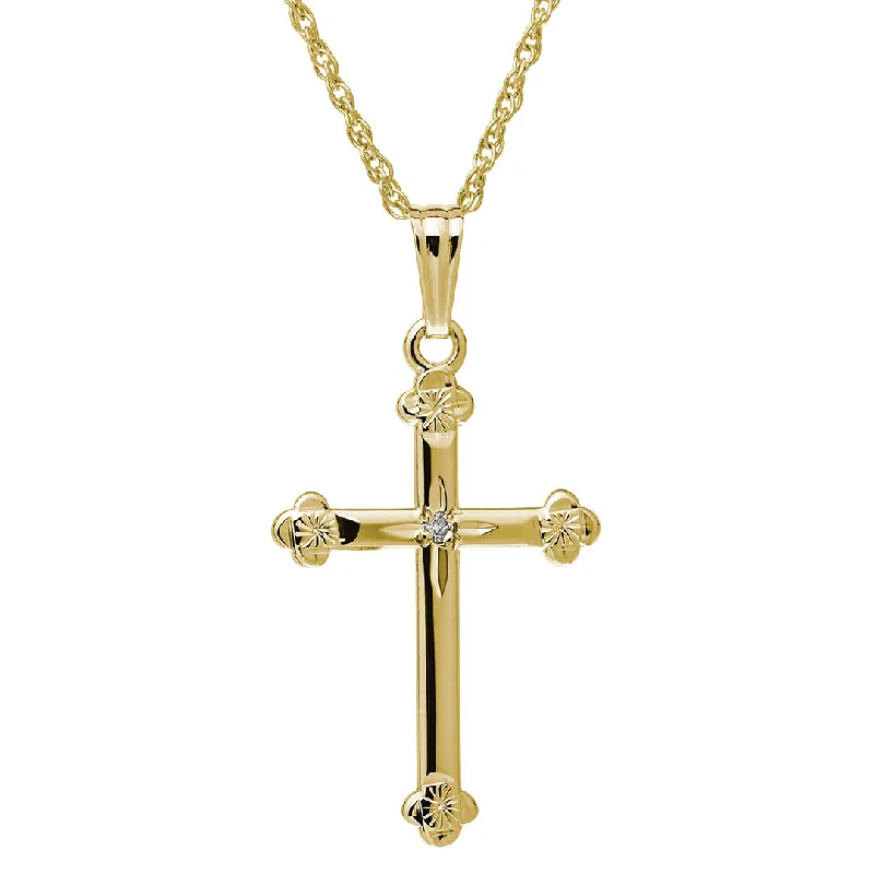 Triple layer necklace-Diamond 14K Yellow Gold Budded Cross Pendant Necklace