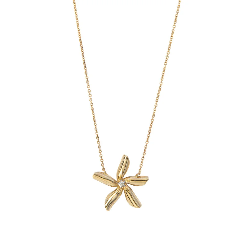 Heartbeat design necklace-Diamond 14K Yellow Gold Star Jasmine Pendant Necklace