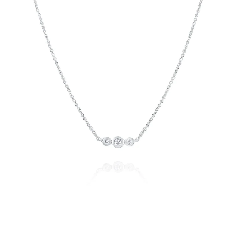 Square pendant necklace-Diamond Bezel 3 Stone 14K White Gold Pendant Necklace