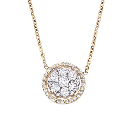 Raw crystal necklace-Diamond Cluster Halo 14K Gold Pendant Necklace