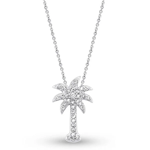 Morganite gem necklace-Diamond Pavé Palm Tree 14K White Gold Pendant Necklace