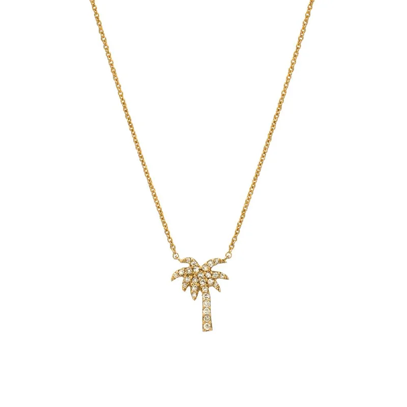 Wire wrapped necklace-Diamond Pavé Petite Palm Tree 14K Gold Pendant Necklace