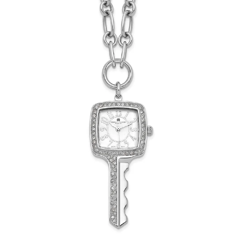 Handmade beaded necklace-Ladies, Stainless Steel, Square Key White Dial Pendant Watch Necklace