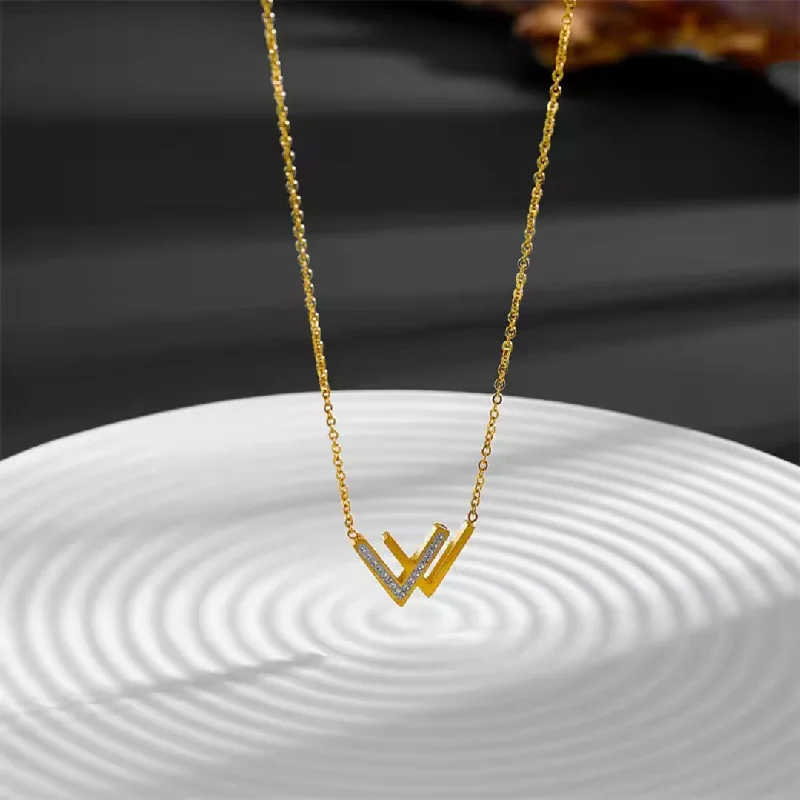 Long tassel necklace-Letter W Party Diamond Pendant Necklace