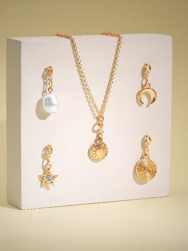 Elegant halo necklace-Rubans Voguish 18K Gold Plated Interchangeable Multiple Charms Necklace.