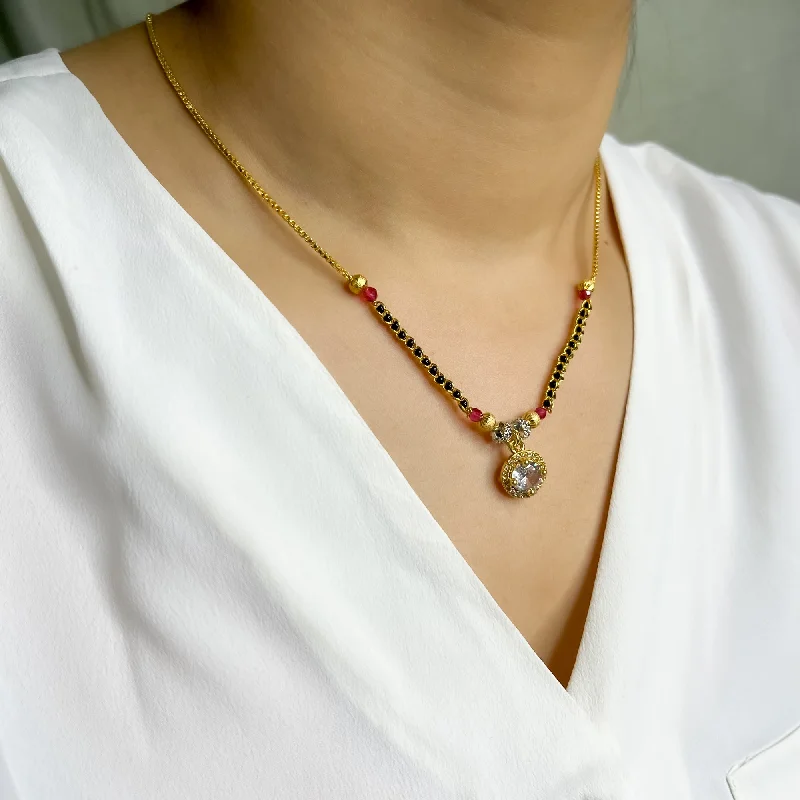 Rainbow gem necklace-Round Diamond Pendant Mangalsutra For Women