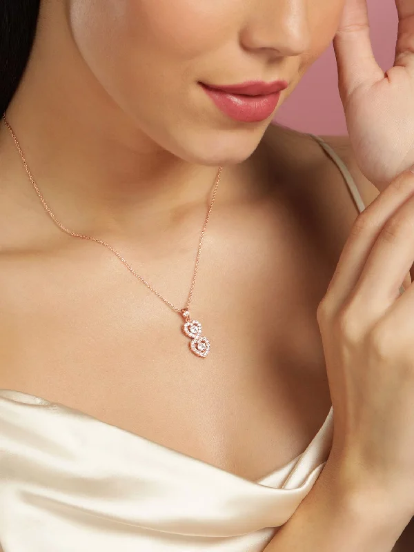 Knotted love necklace-Rubans 25 Silver 18K Rose Gold Plated Double Layer Heart Pendant Necklace