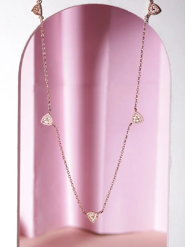 Minimalist bar necklace-Rubans 925 Silver 18K Rose Gold Plated Heart Charm Necklace