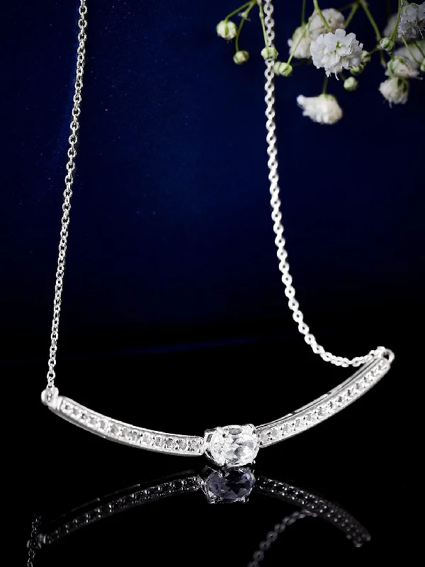 Engraved promise necklace-Rubans 925 Silver Celestial Curve Of Zirconia Pendant Necklace