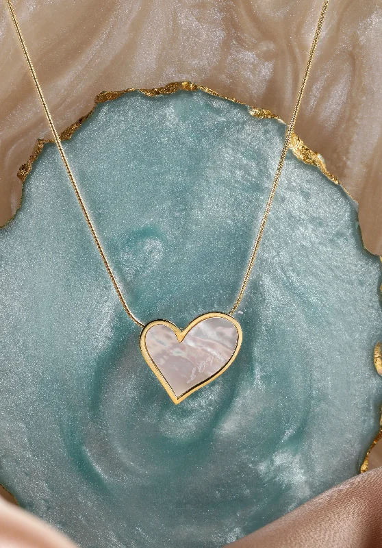 Ocean wave necklace-Rubans Voguish 22K Gold plated Stainless Steel Pearl Heart Pendant Tarnish Free  necklace