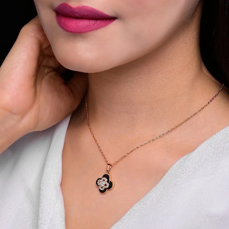 Hammered gold necklace-Spinning Black And Gold Diamond Pendant Necklace For Women