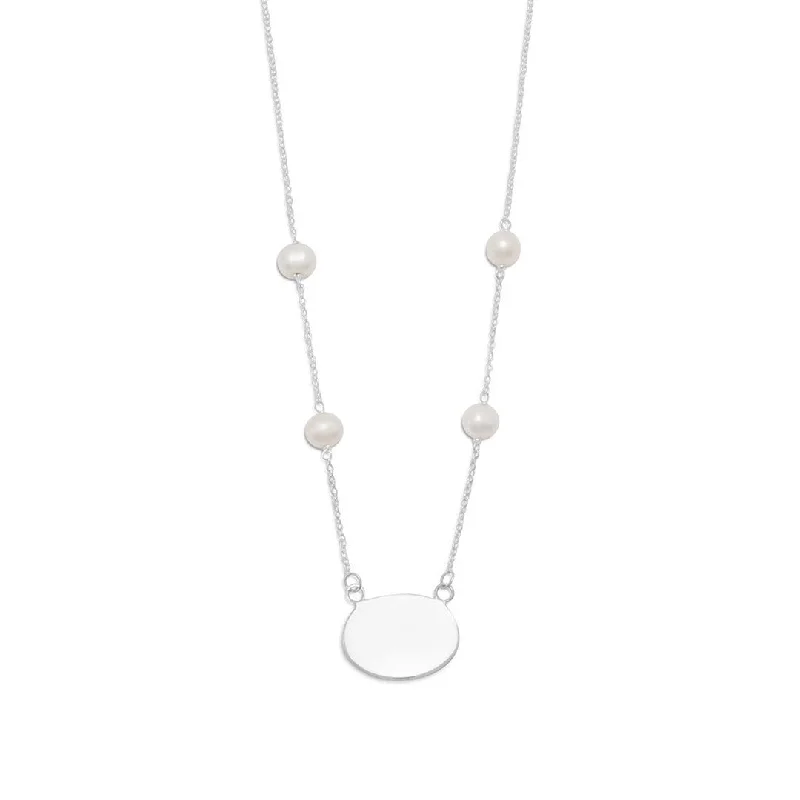 Modern minimalist necklace-Sterling Silver ID Pendant & Pearl Necklace