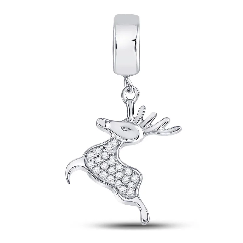 Tribal pattern necklace-Sterling Silver Womens Round Diamond Rudolph Reindeer Animal Pendant 1/6 Cttw