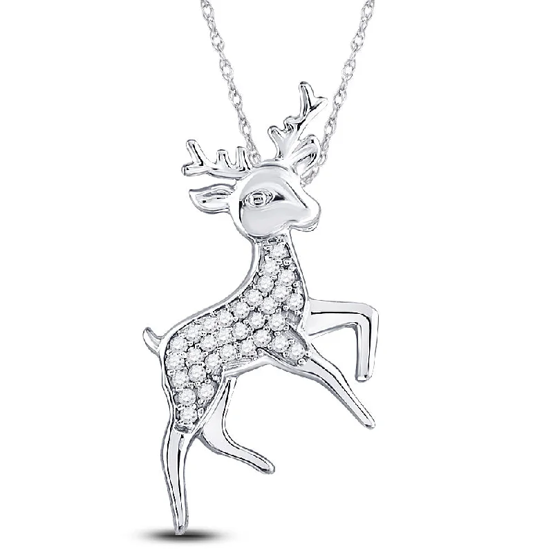 Rose quartz necklace-Sterling Silver Womens Round Diamond Rudolph Reindeer Animal Pendant 1/6 Cttw