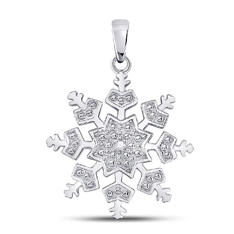 Personalized name necklace-Sterling Silver Womens Round Diamond Snowflake Fashion Pendant .01 Cttw