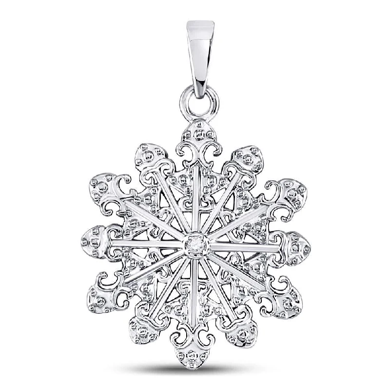 Diamond choker necklace-Sterling Silver Womens Round Diamond Snowflake Fashion Pendant .01 Cttw