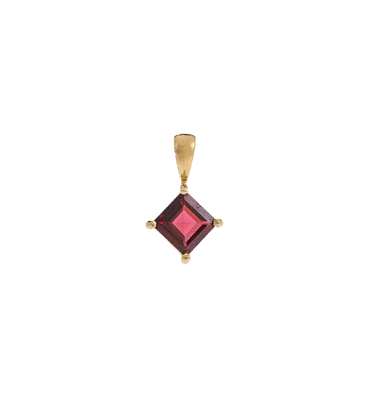 Pink tourmaline necklace-Vintage Garnet Stained Glass Charm