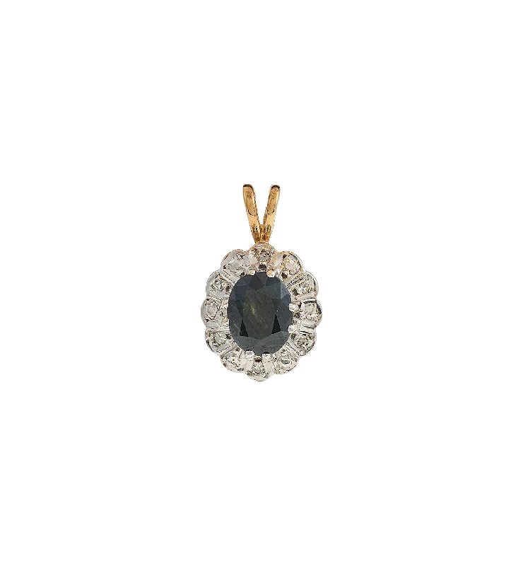 Hexagonal gem necklace-Vintage Sapphire and Diamond Lady Di Charm