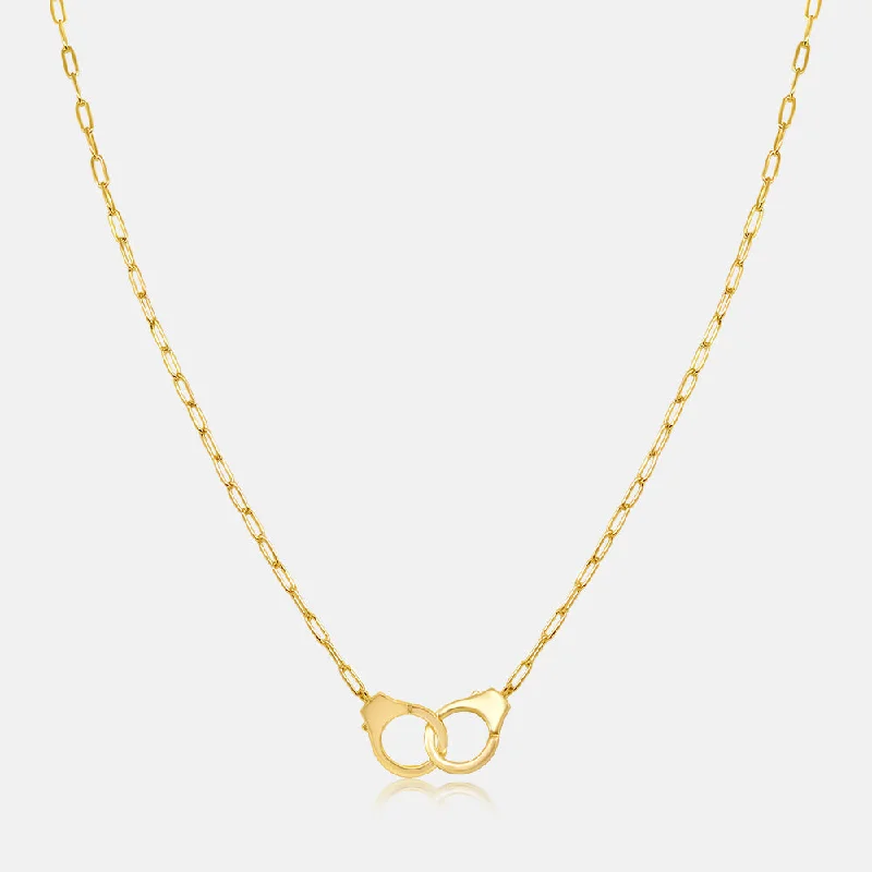 Double heart necklace-Women's Vermail Gold Handcuffs Necklace Pendant V2