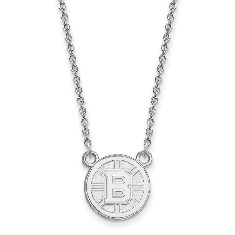 10k White Gold NHL Boston Bruins Small Necklace, 18 Inch