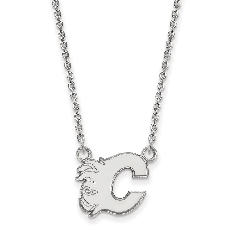 10k White Gold NHL Calgary Flames Small Necklace, 18 Inch